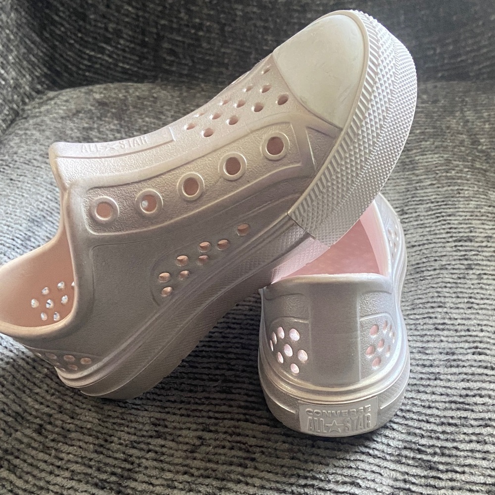 Converse Metallic Silver and Pink Slip-On Sneakers